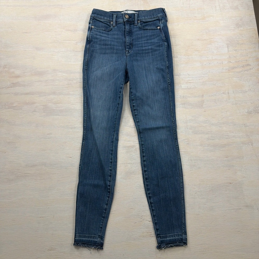 AYR Jeans The Riser 27 High Rise Raw Hem Stretch Skinny Blue Denim Womens